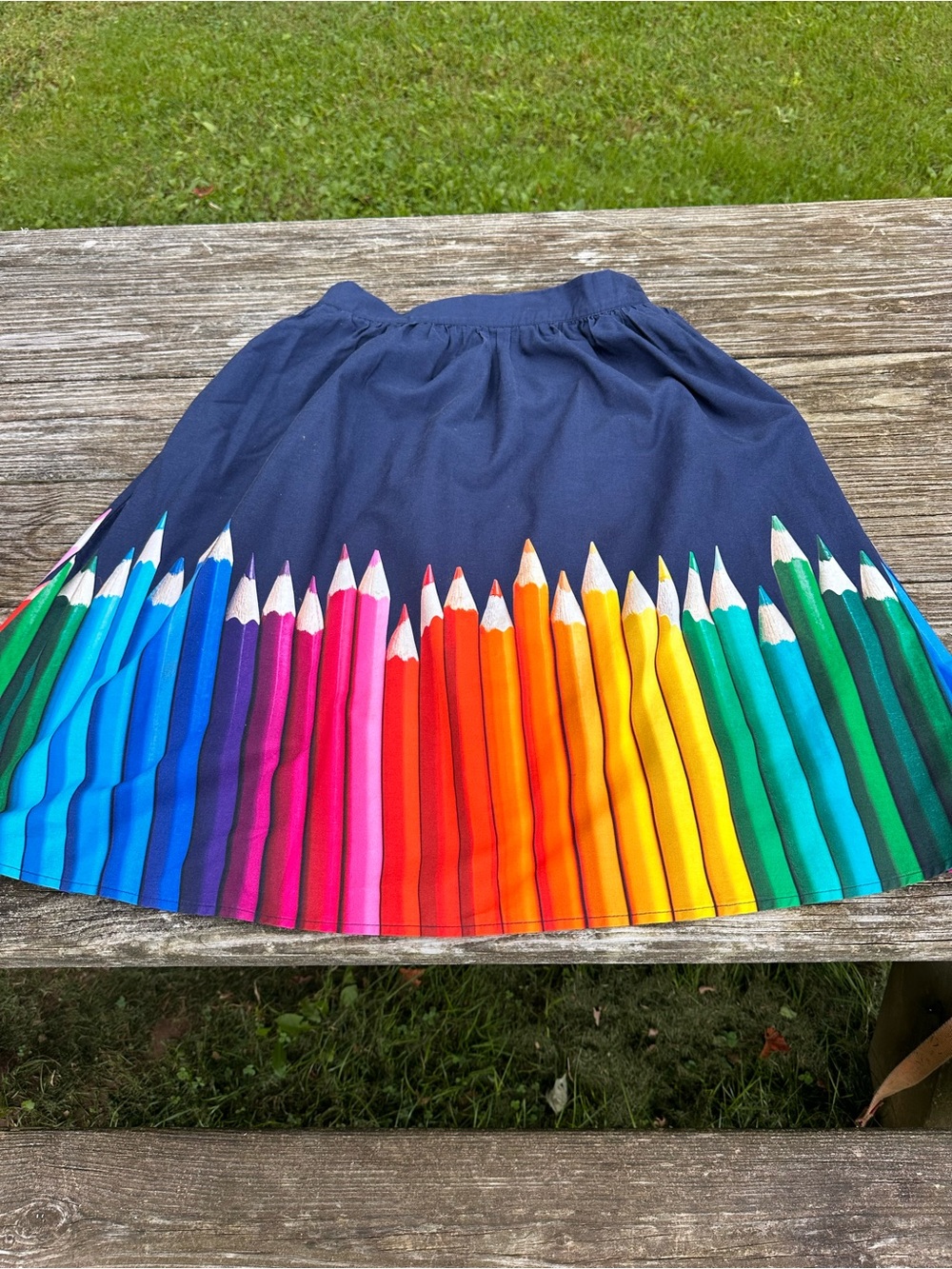 Artist/ Teacher/ Back to School Navy Skirt with Rainbow Pencil Print